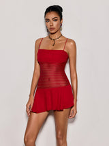 Drevia Spaghetti Lace Up Mini Dress
