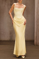 Duyen Sleeveless Corset Maxi Dress In Beige