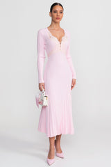 apphia Pink Contrast Lace Knit Midi Dress