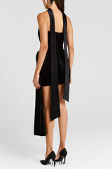 rachel ribbon strapless velvet mini dress in black