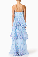 sandy Tiered Maxi Dress In Baby Blue Floral