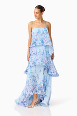 sandy Tiered Maxi Dress In Baby Blue Floral