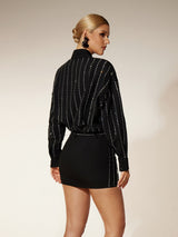 victoria Collar Rhinestone Shirt mini Dress in black