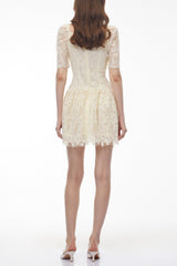 vivien square neck bow Lace Mini Dress - White