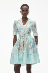 leila Mint Green Floral Print Mini shirt Dress