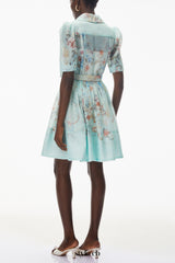 leila Mint Green Floral Print Mini shirt Dress