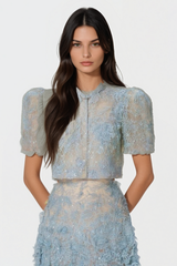 Elsea Lace Top & Mini Skirt Set - Blue