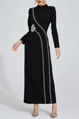 nicola Diamond embellished long sleeve Maxi Dress - black