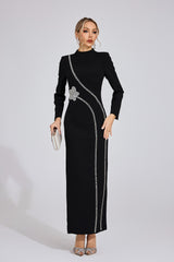 nicola Diamond embellished long sleeve Maxi Dress - black