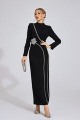 nicola Diamond embellished long sleeve Maxi Dress - black