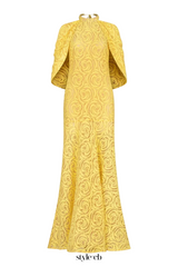 Evangels Floral Jacquard Cape Maxi Dress