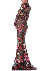 priscilla Colorful floral embroidered maxi dress