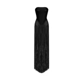 helen Bodysuit Fringe Strapless mini Dress in Black