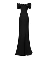 suzanne off-shoulder 3d flower bodycon maxi dress - black