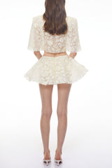 Gerhard Cream Floral Embroidered Cape & Skirt Set