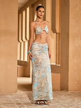 Gorix Chain Printed Dress In Mint Blue