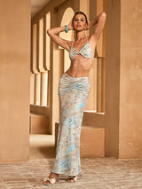 Gorix Chain Printed Dress In Mint Blue