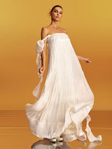 quintina Off Shoulder Pleated Maxi Dress in apricot