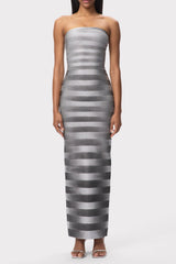 janice Grey stripes bling detail bandage maxi dress in silver