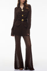 karen Brown Floral Lace hollow Top & Trouser Set