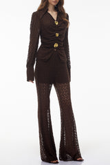 karen Brown Floral Lace hollow Top & Trouser Set