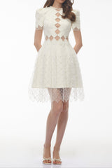 Henrietta Ivory Sequin Mini Dress with Mesh Panels