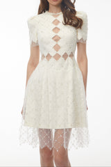 Henrietta Ivory Sequin Mini Dress with Mesh Panels