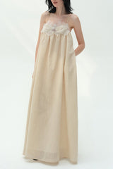 Iris-patterned halter maxi dress in khaki