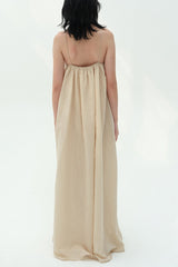 Iris-patterned halter maxi dress in khaki