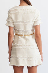 marguerite Pearl Chain Tweed mini Dress - Beige