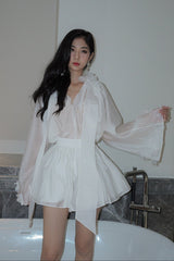 Vanya White Halter Draped Top & Ruffled Skirt Set
