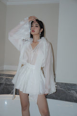 Vanya White Halter Draped Top & Ruffled Skirt Set