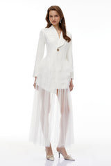 Illyria White Blazer Maxi Dress with Ruffled Tulle