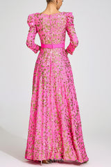 zenobia Rose Red Sequin print Maxi Dress
