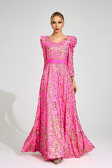 zenobia Rose Red Sequin print Maxi Dress