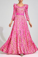 zenobia Rose Red Sequin print Maxi Dress