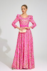 zenobia Rose Red Sequin print Maxi Dress