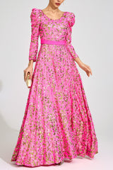 zenobia Rose Red Sequin print Maxi Dress