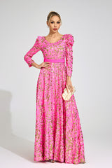 zenobia Rose Red Sequin print Maxi Dress
