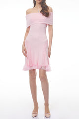 Isabel Pink Off Shoulder Mini Dress with Lace Details