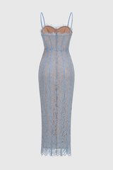 Jalana Lace Corset Midi Dress - Blue