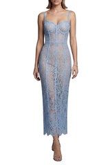 Jalana Lace Corset Midi Dress - Blue