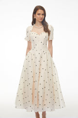 Javaneh White Polka Dot Maxi Dress