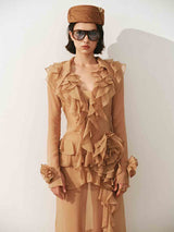 josephine Multi-layered ruffles maxi dress in brown