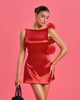 zenobia Floral Detail Mini Satin mini Dress in red
