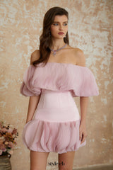 helen Ruffled strapless Mini Dress in Pink