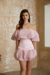 helen Ruffled strapless Mini Dress in Pink
