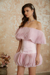 helen Ruffled strapless Mini Dress in Pink