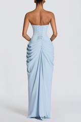 Korinna Strapless Corset Draped Maxi Dress - Blue