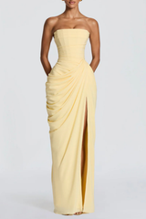 Korinna Strapless Corset Draped Maxi Dress - Yellow